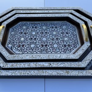 Bandeja Octogonal Nacar/Taracea Blanca Juego de 3