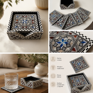 Juego de 6 posavasos de taracea de nácar